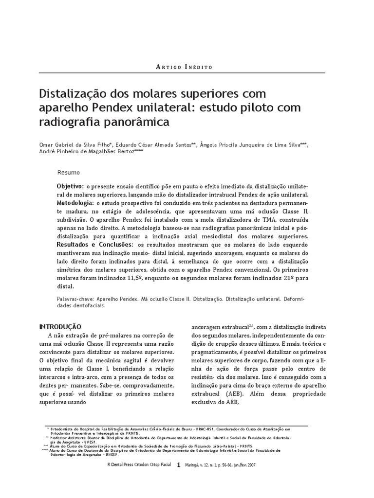 Distalização Unilateral com Pendex | PDF | Dente | Odontologia