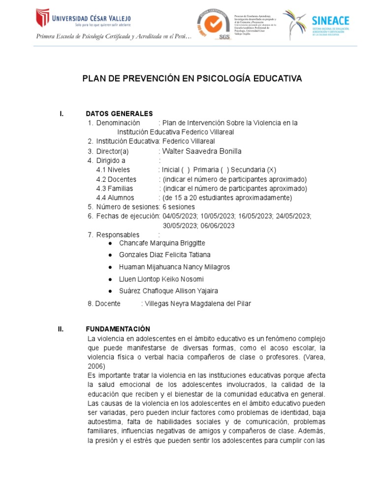 G2 Modelo Plan de Intervención Psicologia Educativa | PDF