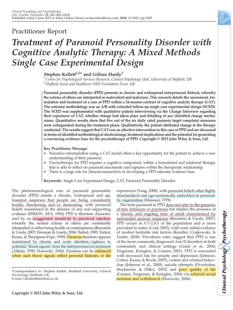Kellett - Paranoid Personality Disorder Treatm. | PDF | Psychotherapy ...