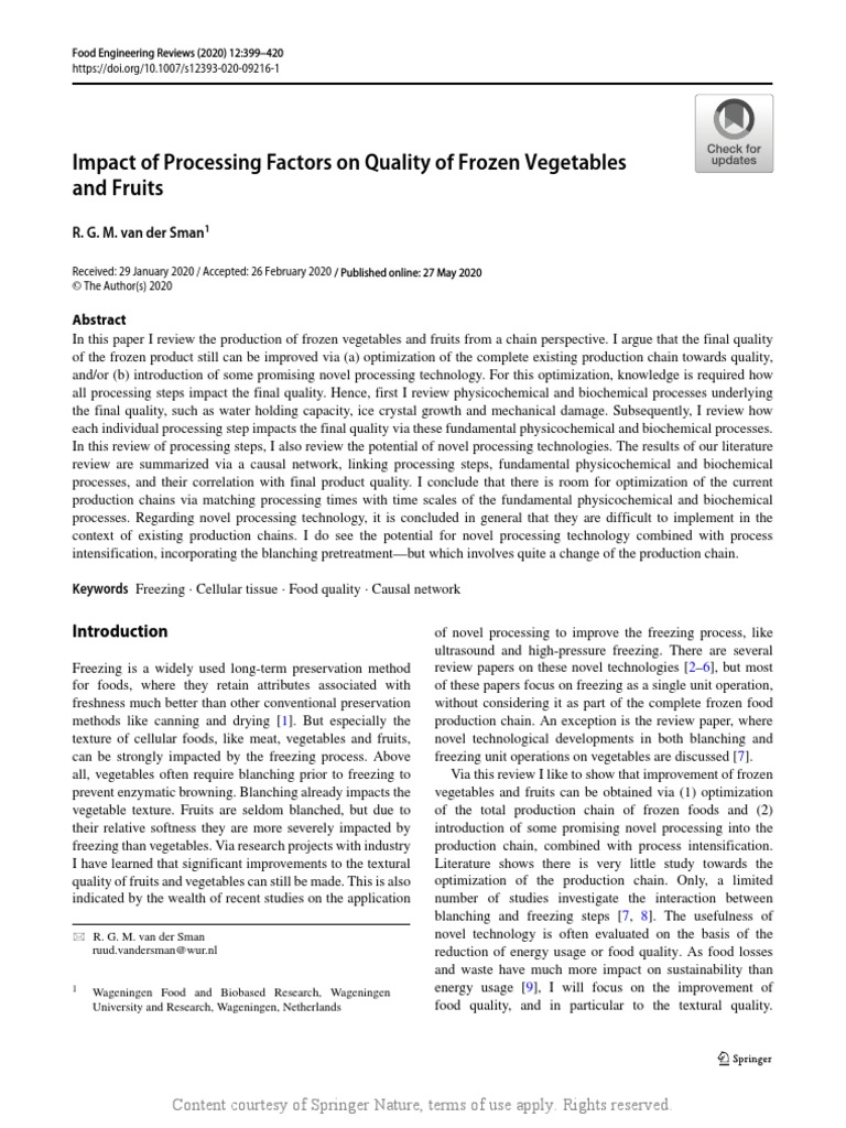 Impact of Processing Factors On Quality of Frozen | PDF