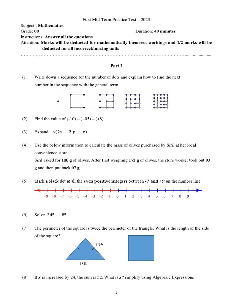 Grade 8 Math Practice Test | PDF | Numbers | Elementary Mathematics