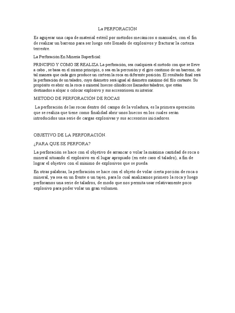 Métodos de Perforación en Minería | PDF | Perforación | Perforar