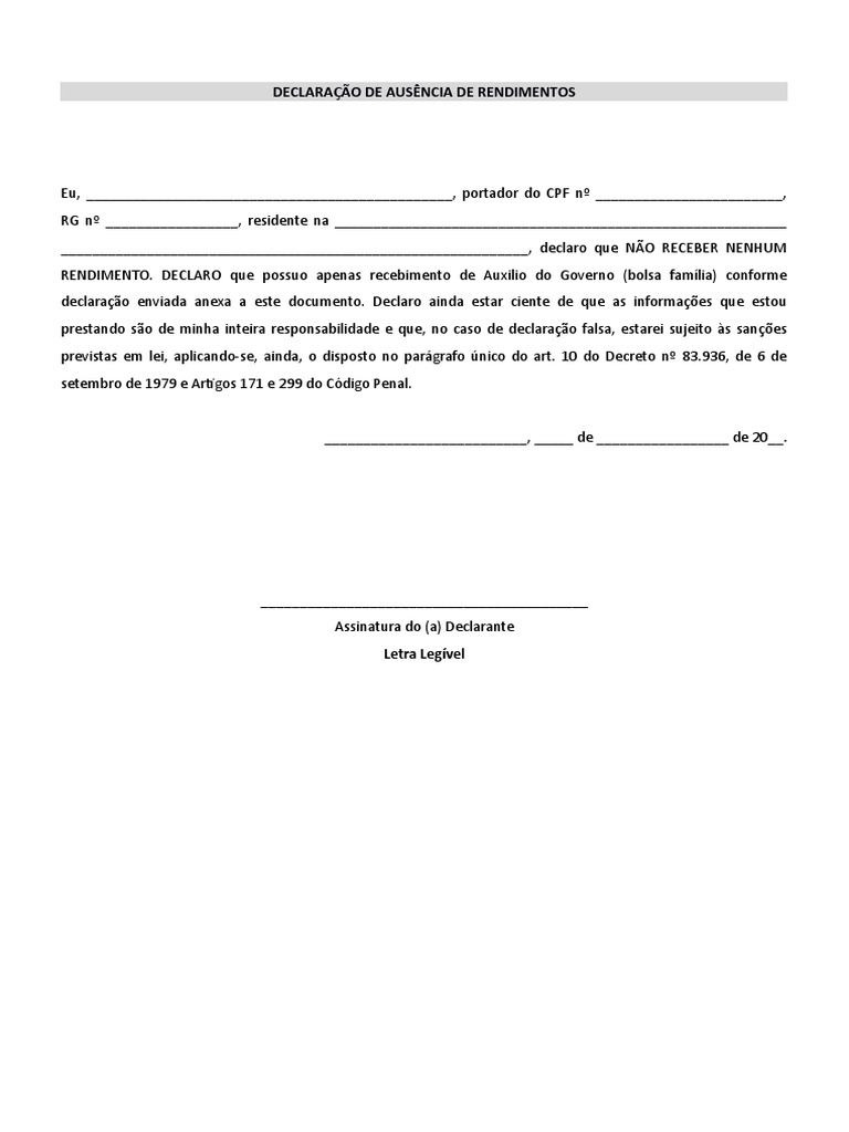 Declara o de aus ncia de rendimentos pdf