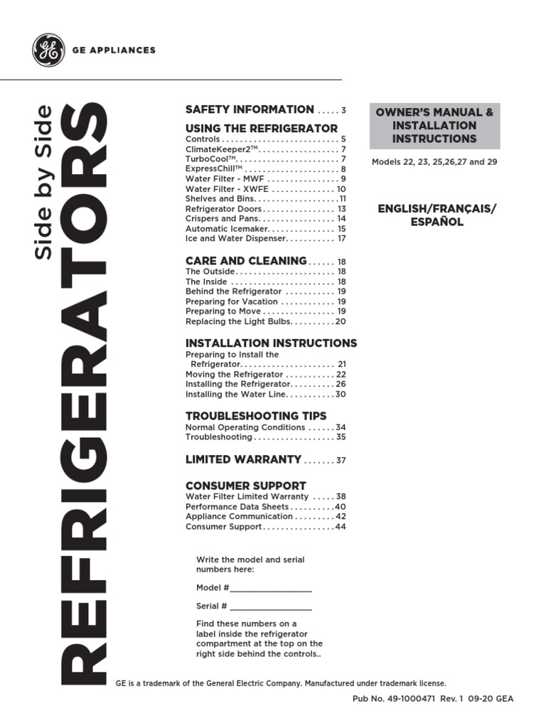 GE Refrigerator Guide PDF Refrigerator Ac Power Plugs And Sockets