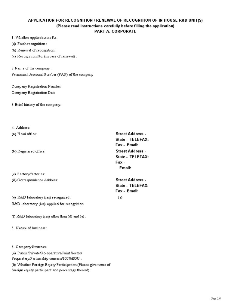 R&D Unit Recognition Application Form | PDF | Fax | Research And ...