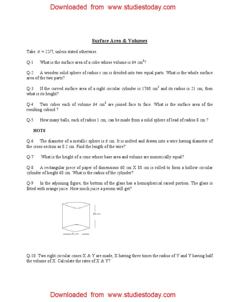 Class 10 Surface Area & Volume Guide | PDF
