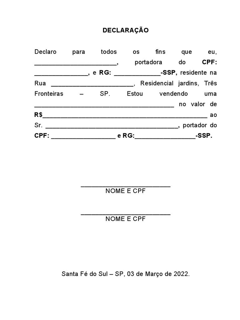 Declaração de Venda | PDF