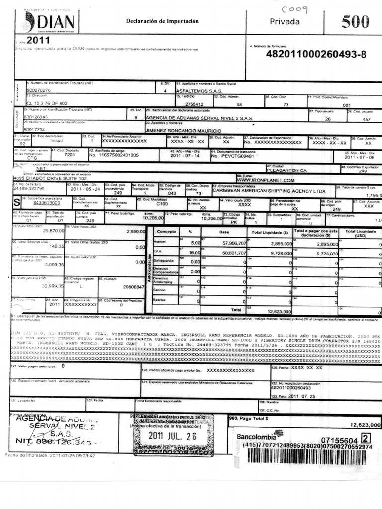 Declaracion De Importacion Co 09 Ingersol Rand Sd 100 Pdf
