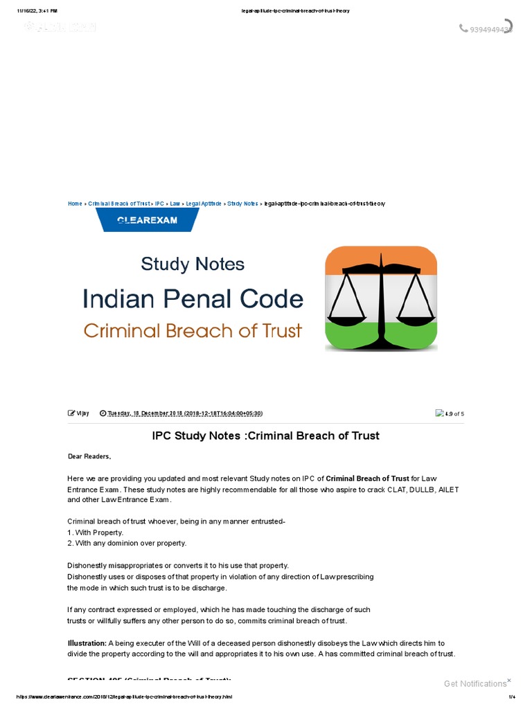Legal aptitude ipc criminal breach of trust theory pdf