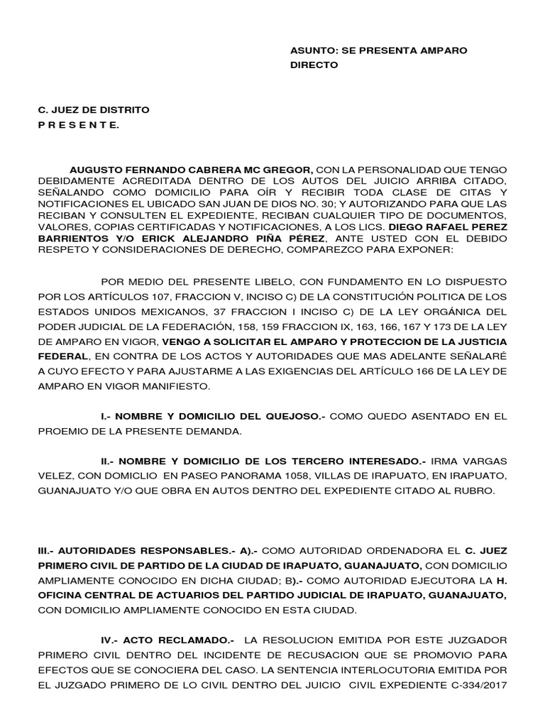 Amparo Directo en Irapuato | PDF | Debido al proceso | Caso de ley