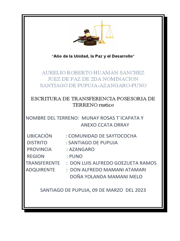 Escritura de Alfredo Mamani PDF