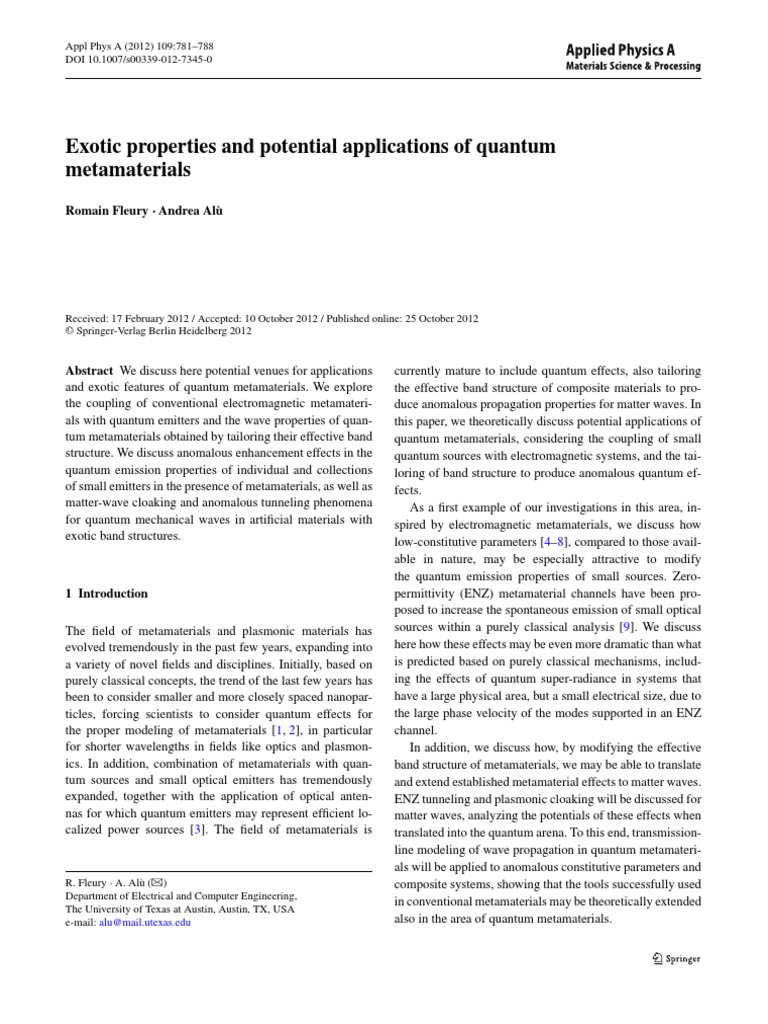 Quantum Metamaterials: Properties & Applications | PDF | Metamaterial ...
