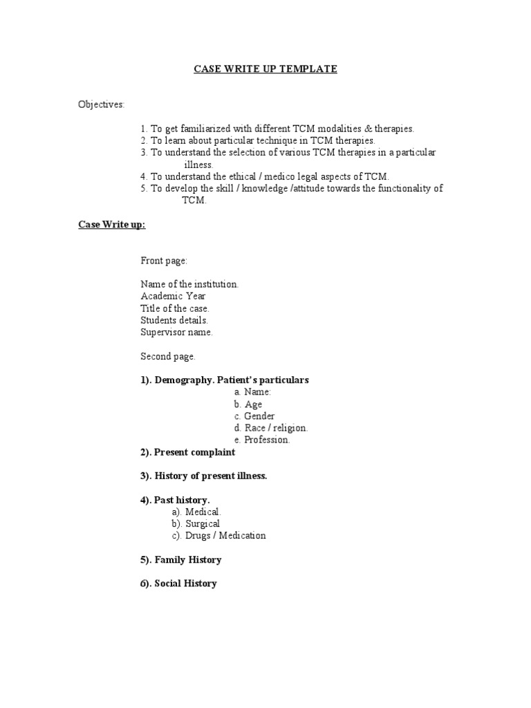 Case Write Up Template  PDF Inside History Of Present Illness Template