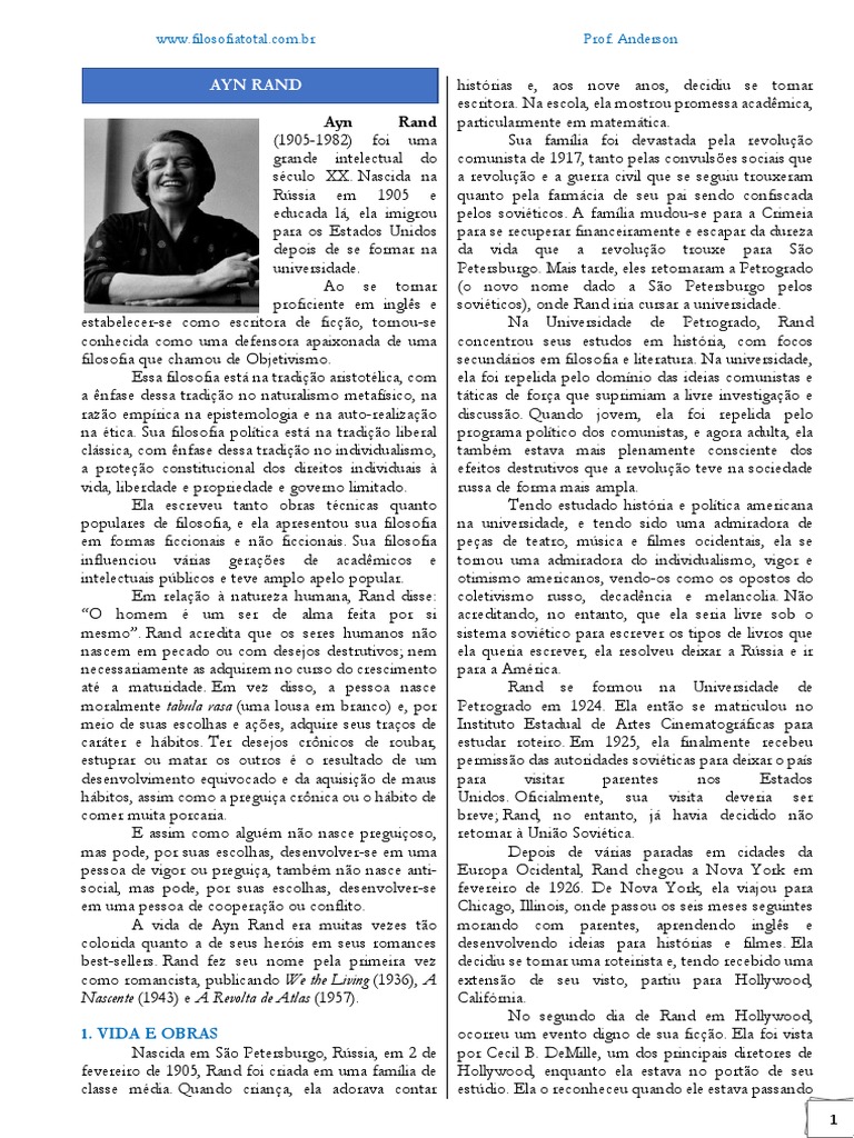 Vida e Filosofia de Ayn Rand | PDF | Science | Pensamento