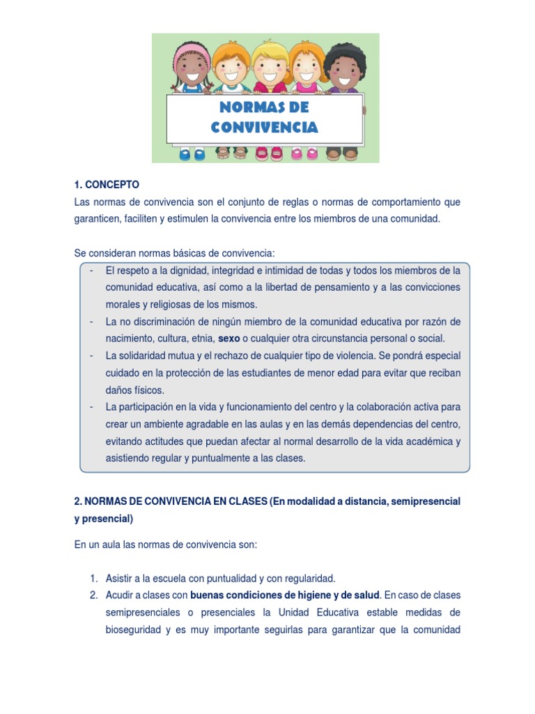 Normas de Convivencia Escolar Esenciales | PDF | Salón de clases