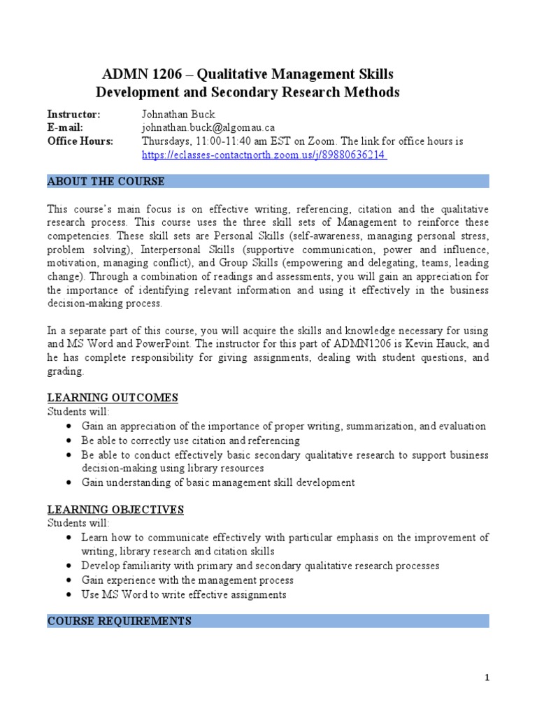 Qualitative Management Skills Course | PDF | Learning | Plagiarism
