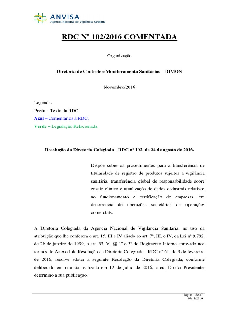 RDC 102 2016 Comentada | PDF