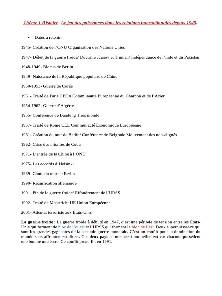 Fiche de révision : La guerre froide | PDF | Guerre froide | Union ...