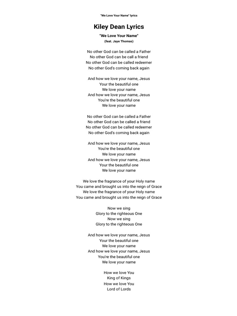 Kiley Dean - We Love Your Name Lyrics | PDF | Language Arts 