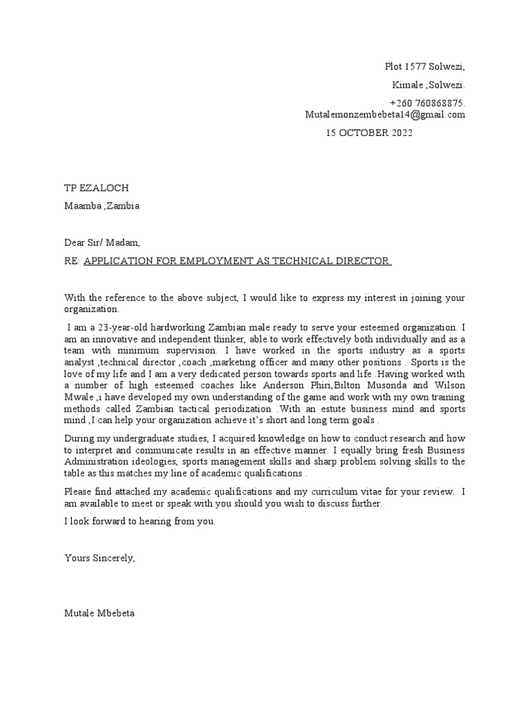 Application for Technical Director | PDF