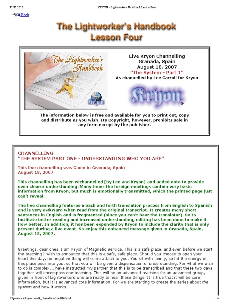 KRYON - 4-Lightworker's Handbook Lesson Four | PDF