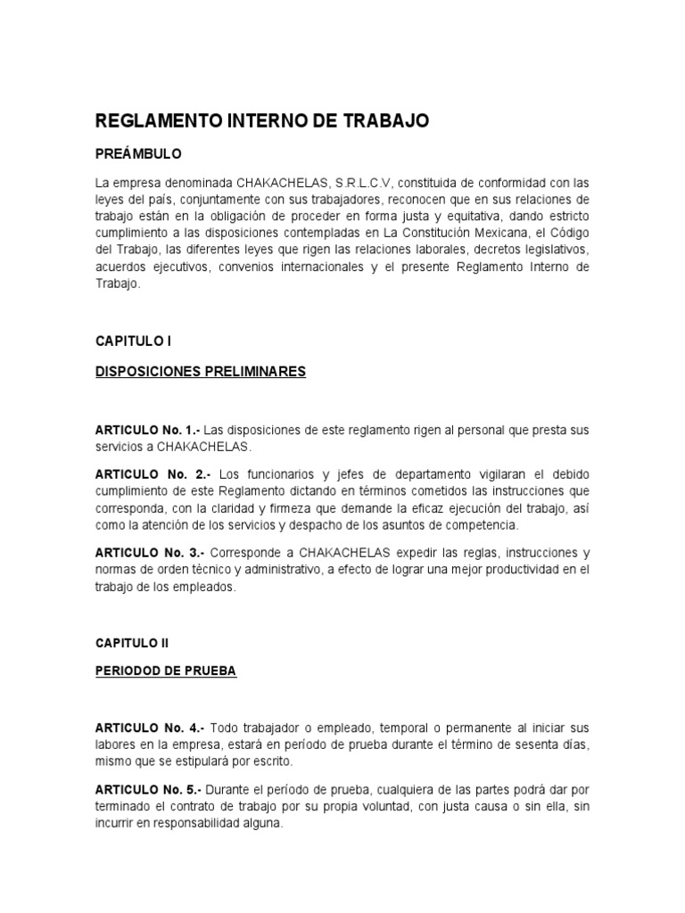 Reglamento Interno de Trabajo | PDF