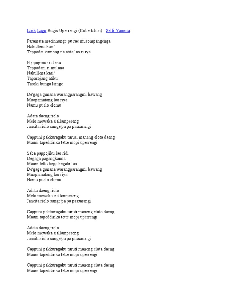 Lirik Lagu Bugis Uperrengi | PDF