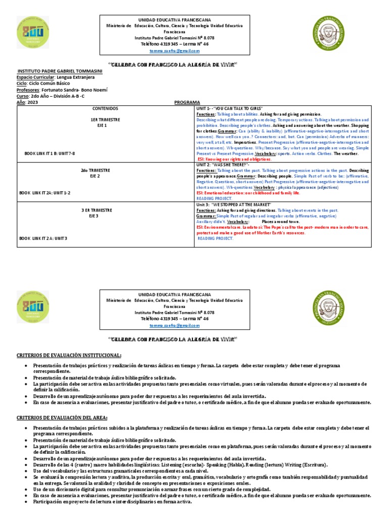 PROGRAMA 2023 Segundo Año | PDF | Syntax | Morphology