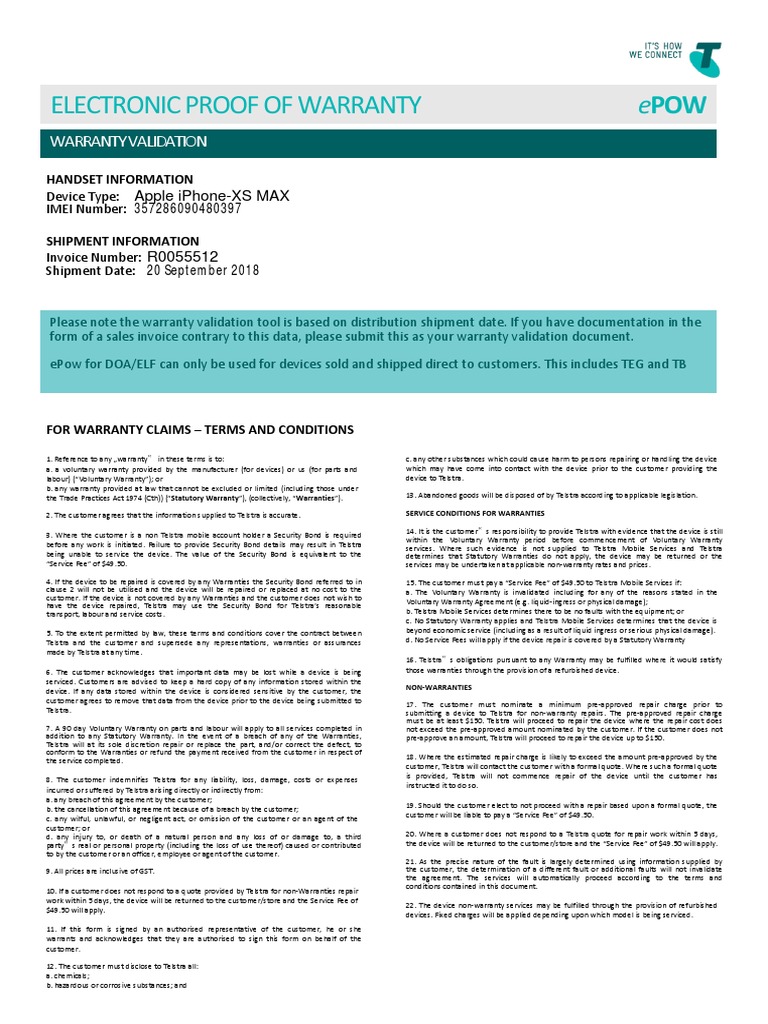 Telstra Warranty PDF Contractual Term Legal Liability
