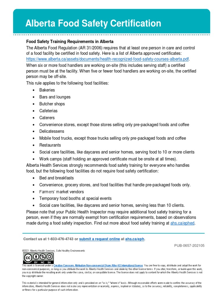 WF Eh Food Safety Training Requirements in Alberta PDF Food Safety
