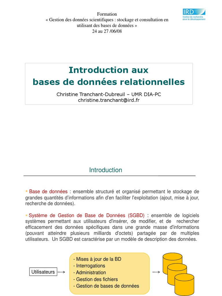 Introduction aux Bases de Données | PDF | Base de données relationnelle ...