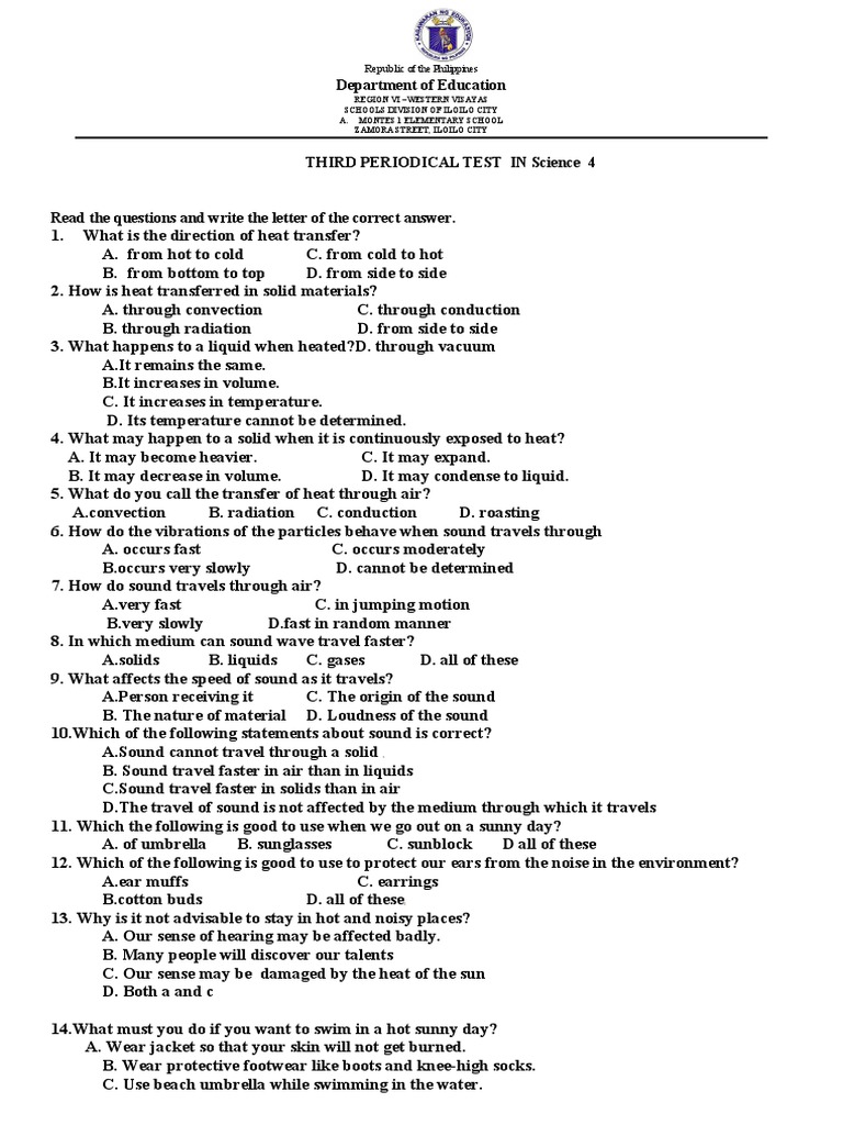 Science 4 Periodical Test Guide | PDF | Reflection (Physics) | Heat ...