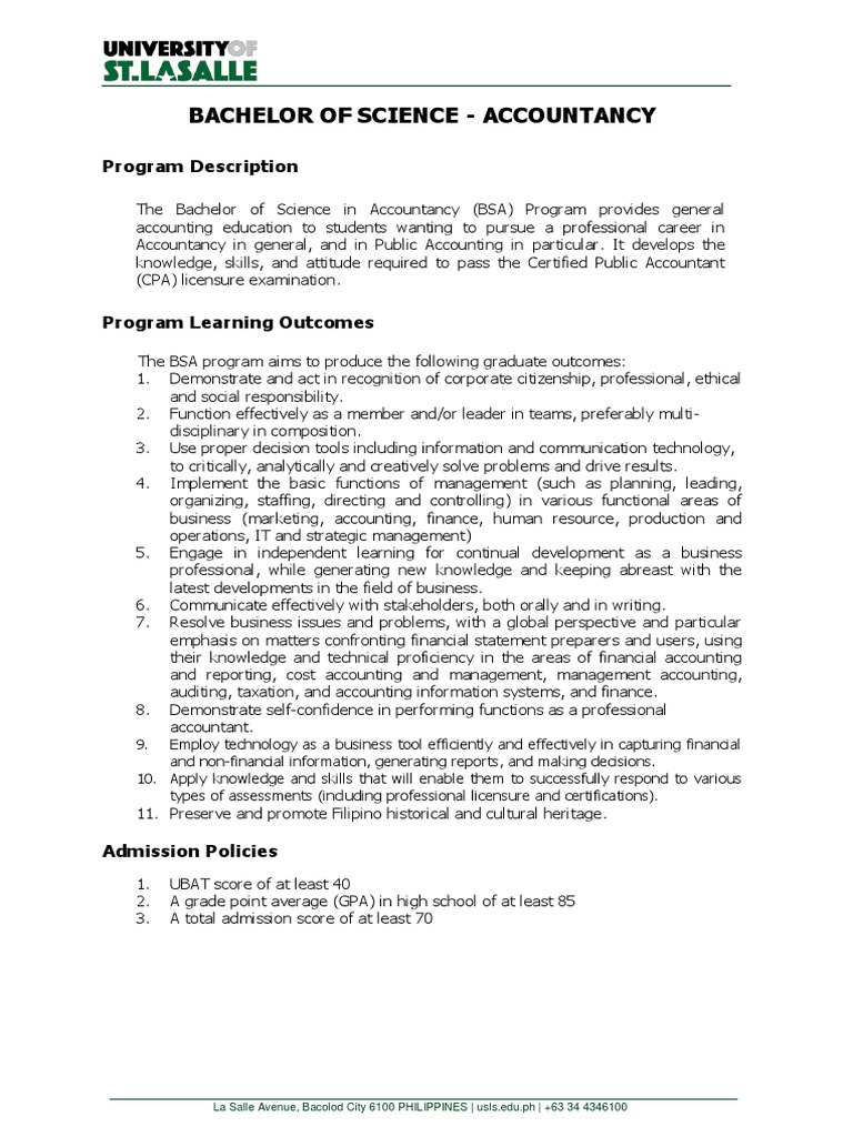 BSA Program Overview and Electives | PDF | Business | Finance & Money ...