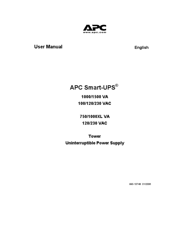 Apc Smart Ups 1500 VA Manual | Mains Electricity | Electrical Connector