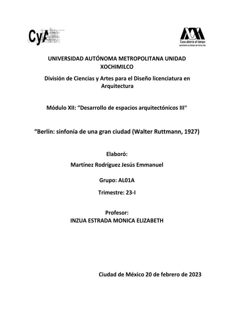 Berlín - Sinfonía de Una Gran Ciudad - Walter Ruttmann 1927 | PDF