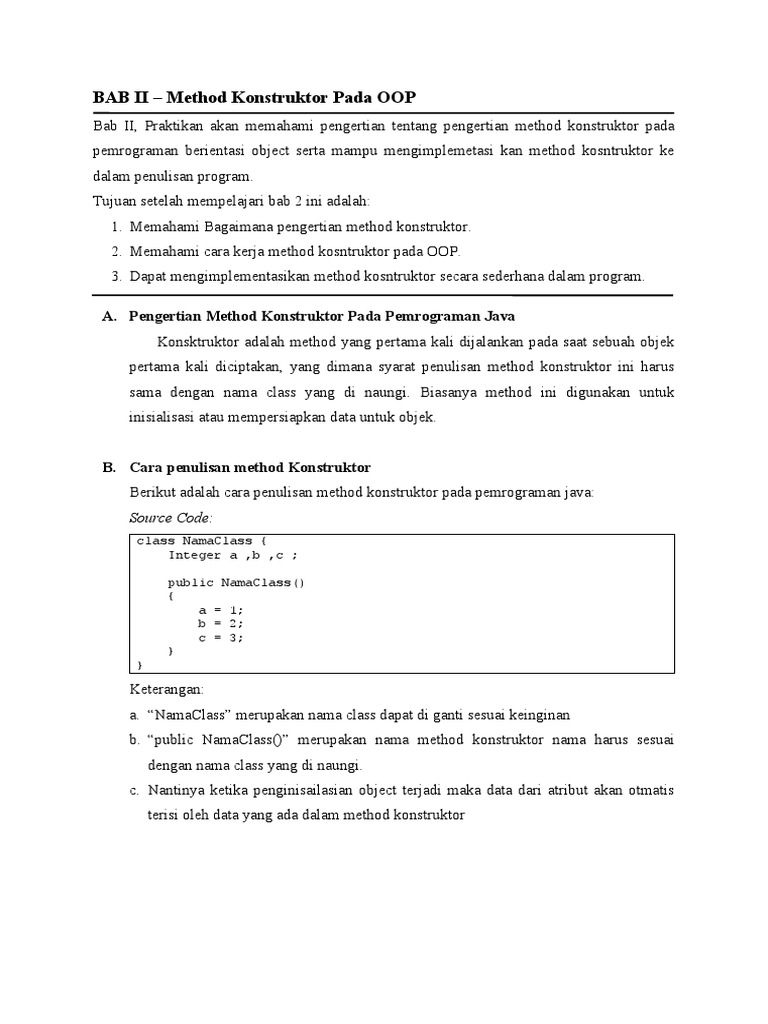 Metode Konstruktor dalam OOP Java | PDF