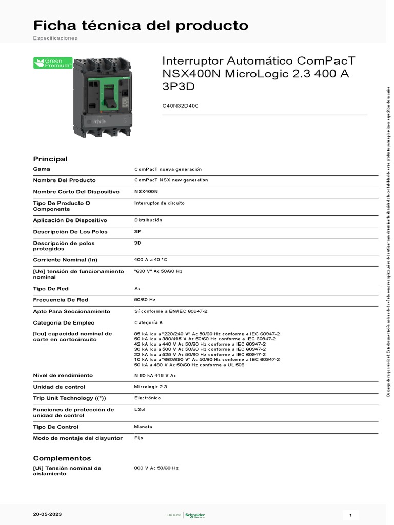 Interruptor Automático ComPacT NSX400N | PDF | Ingenieria Eléctrica ...