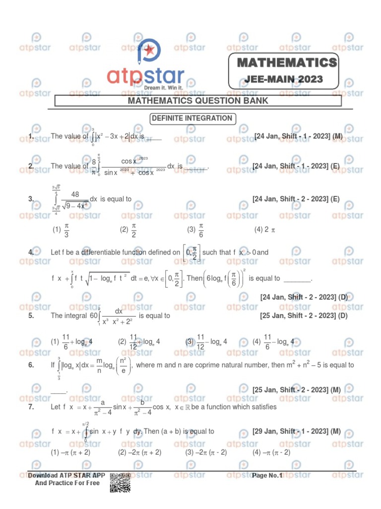 Mathematics JEE Main 2023 Chapterwise PYQs | PDF | Teaching Methods ...