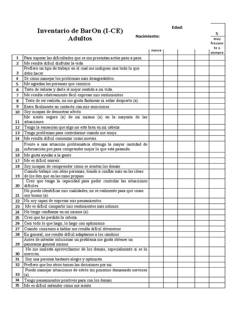 Cuestionario de Baron Ice Aplicar | PDF