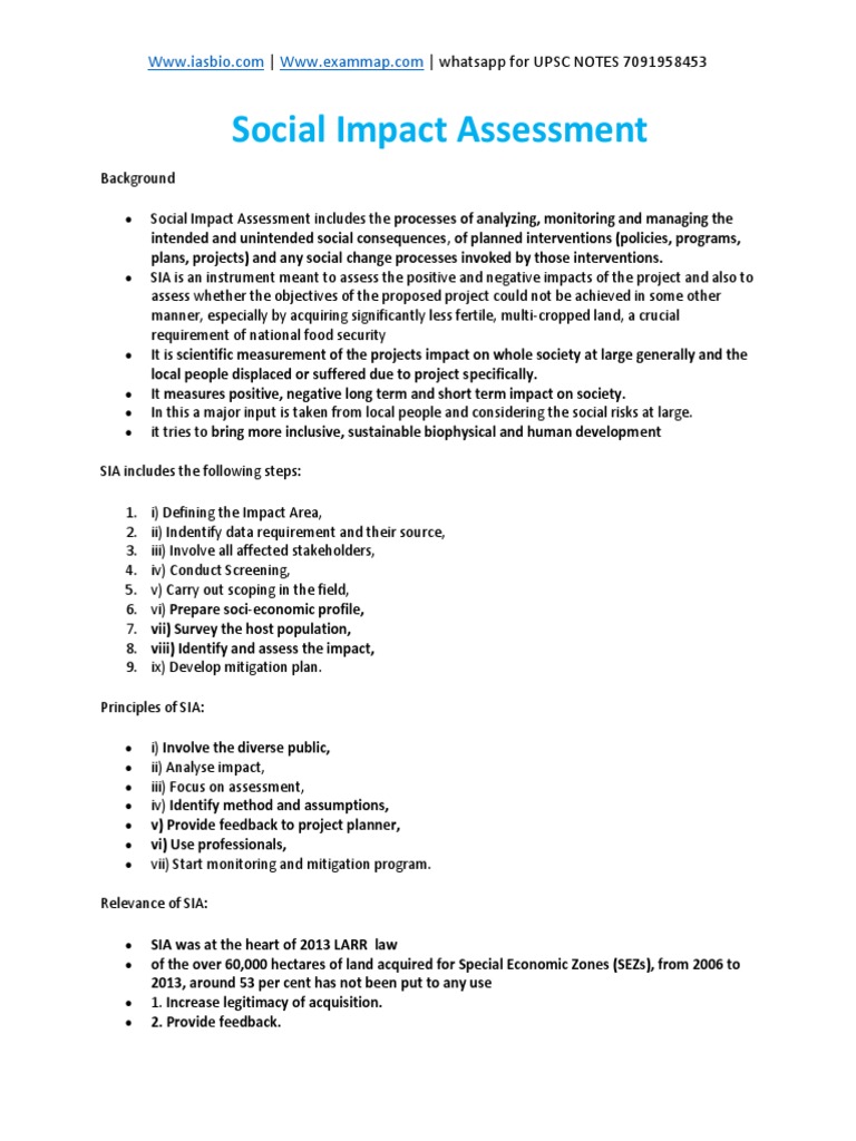 Social Impact Assessment in Land Law | PDF | Environmental Impact ...