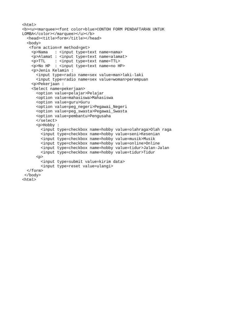 Contoh Form Pendaftaran Lomba HTML | PDF | Komputer