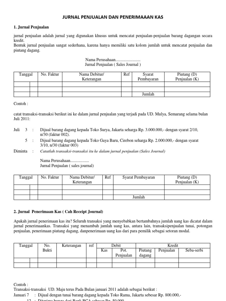 Download Contoh Jurnal Penerimaan Kas Dan Bank Gratis