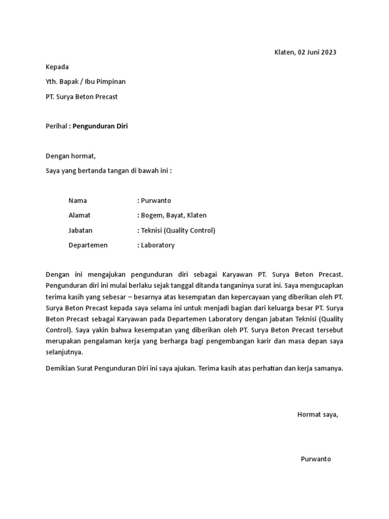 Surat Pengunduran Diri | PDF