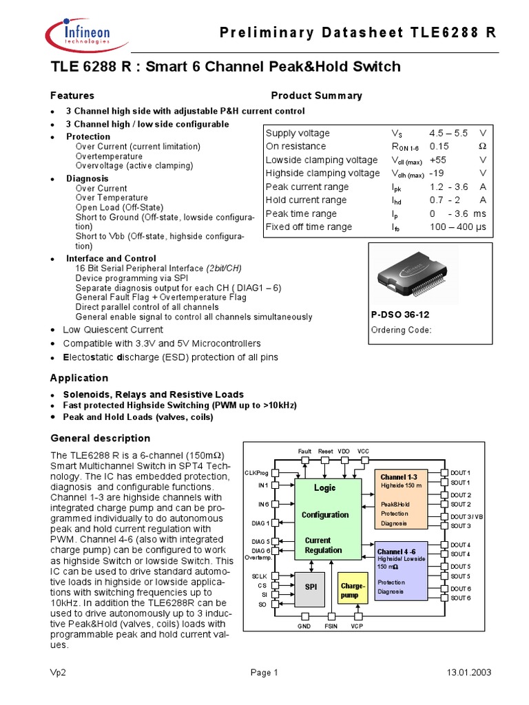 Datasheet Infineon TLE 6288 R | PDF | Input/Output | Electrical Engineering