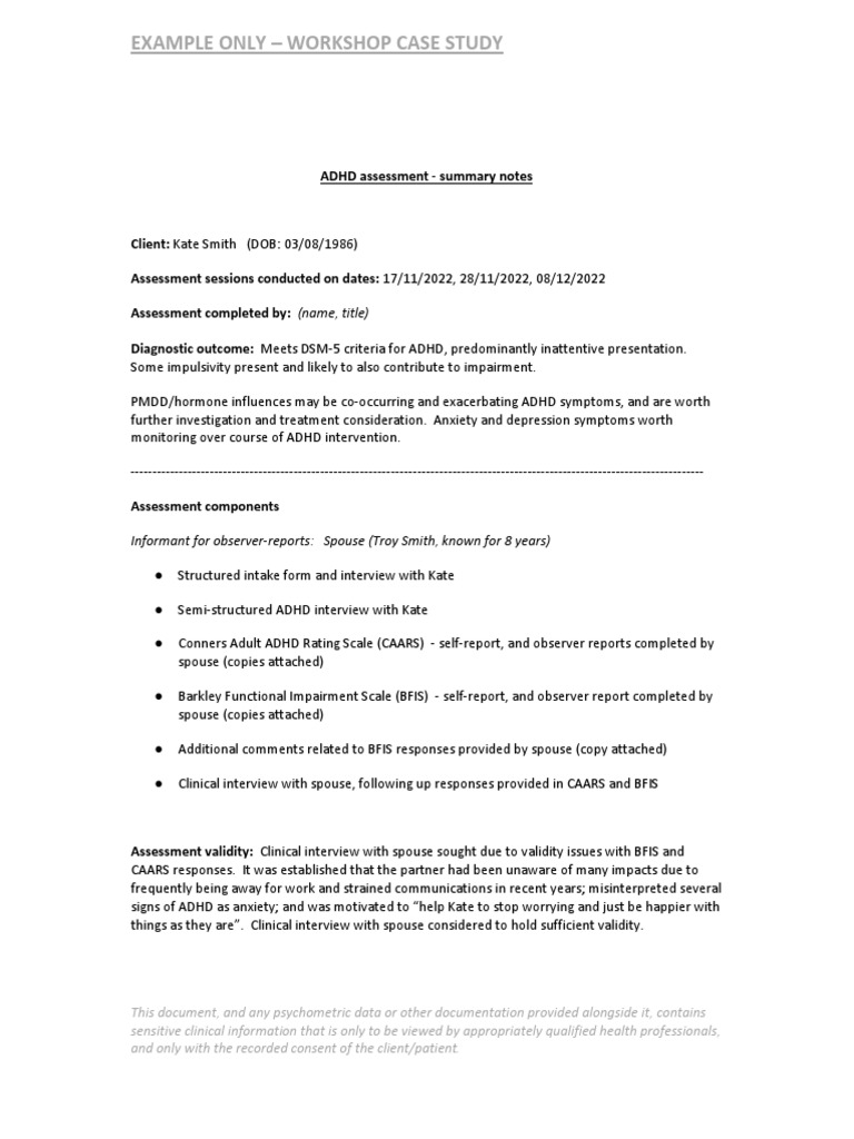 Example Assessment Documentation - Summary Report | PDF
