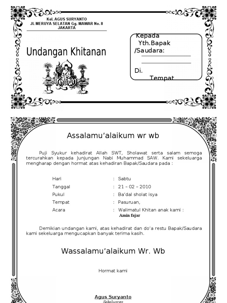 570 Contoh Undangan Walimatul Khitan Pdf HD Terbaik