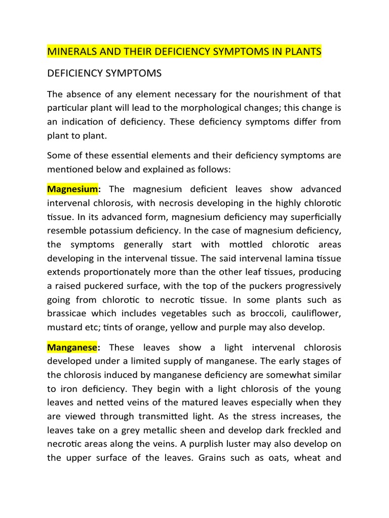 Mineral Deficiency Symptoms in Plants | PDF | Home & Garden | Science ...