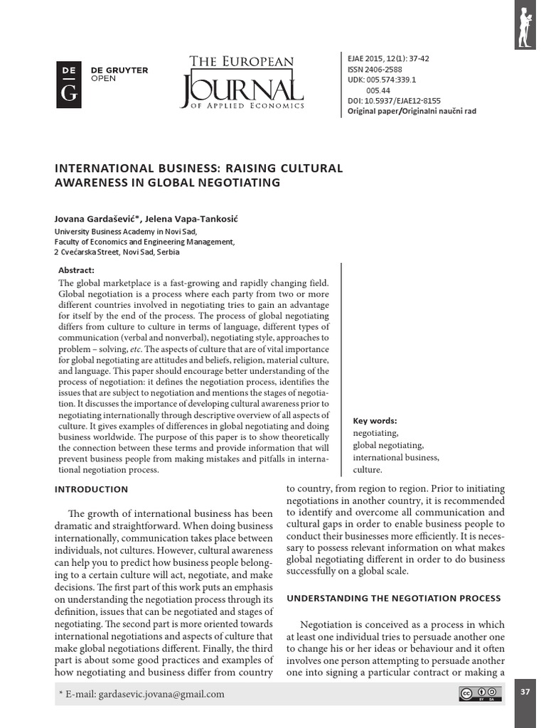 Raising Cultural Awareness in Global Negotiating | PDF | Negotiation ...