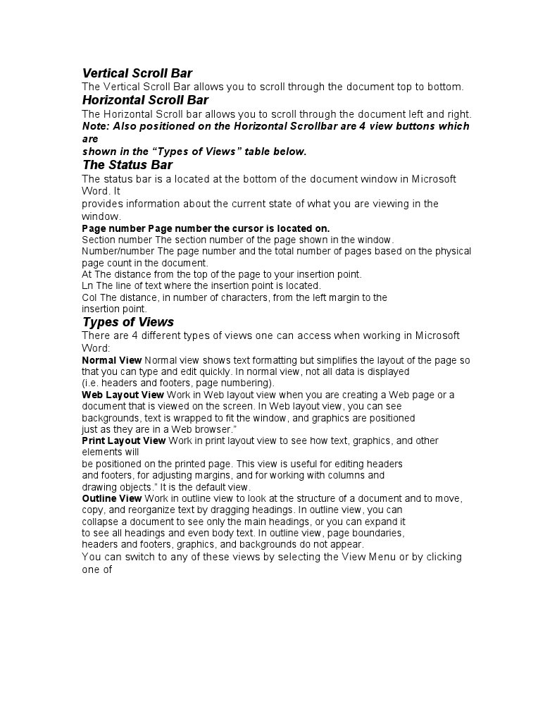 Vertical Scroll Bar Horizontal Scroll Bar: Are Shown in The "Types of ...