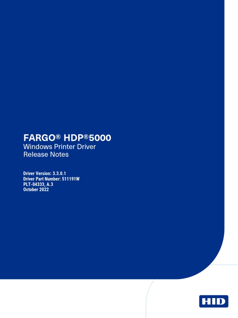 PLT04333 A.3 FARGO HDP5000 Windows Printer Driver Release Notes